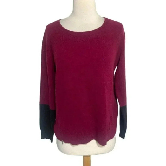 Eileen Fisher M Yak+ Merino wool maroon + black color block scoop neck sweater - Picture 3 of 8